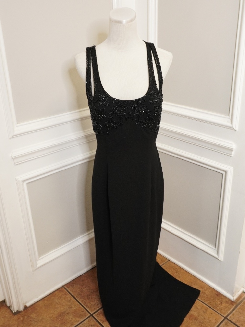 Vintage Michelangelo beaded black evening gown, Size 12